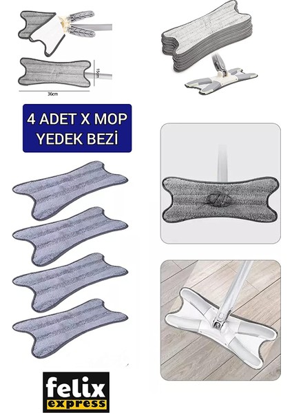 Yedek Bez x Mop Yedek Bezi 4 Adet Mikrofiberli