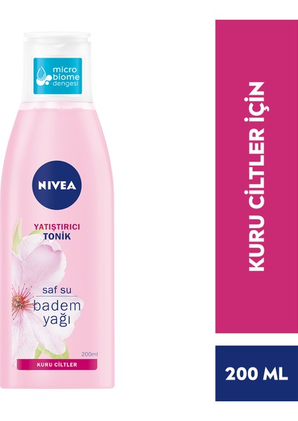 NIVEA Yatıştırıcı Tonik 200ml;Kuru Ciltler;Yüz Temizleme;Saf Su ve Badem Yağı