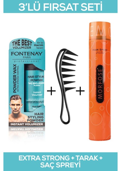 Saç Şekillendirici Pudra Toz Wax Matt Effect Mavi + Şekil Tarağı + 400ml Saç Spreyi 3'Lü Set