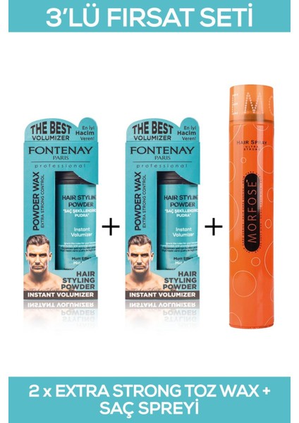 Saç Şekillendirici Pudra Toz Wax Matt Effect Mavi 20gr X2 + 400ml Saç Spreyi 3'Lü Set