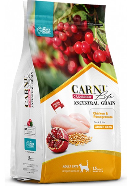 Carni Life Cranberry Tavuk ve Narlı Yetişkin Kedi Maması 1,5 kg