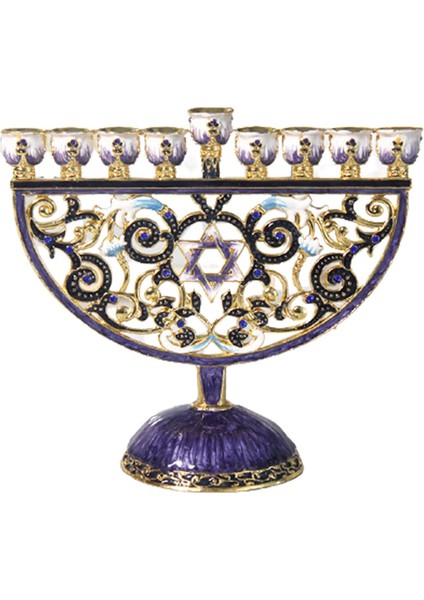 Emaye Menorah Candelabrum Bejeweled Şamdan Festivali Masa Centerpiece (Yurt Dışından)
