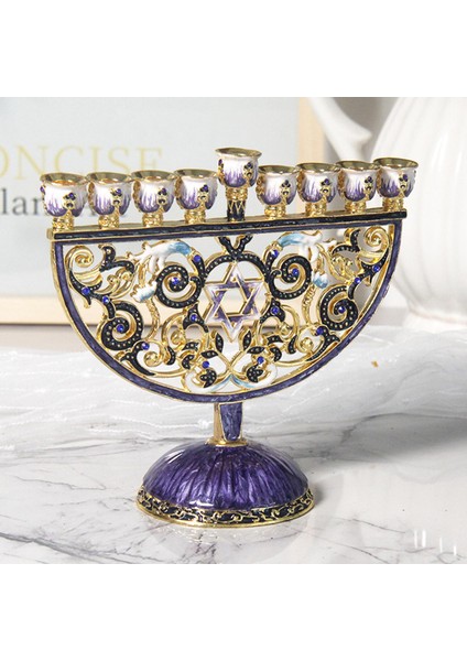 Emaye Menorah Candelabrum Bejeweled Şamdan Festivali Masa Centerpiece (Yurt Dışından) fiyatları