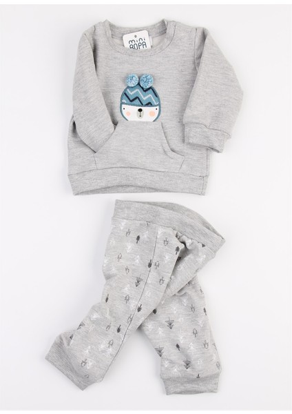 Gri Melanj Snow Sweatshirt 2'li Içi Polar Erkek Bebek Takımı