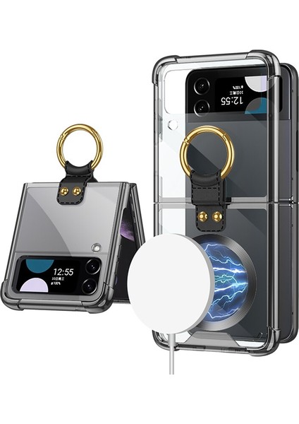 Uygulanan Samsung Galaxy Z Flip 3 Manyetik Halka Şeffaf Hava Yastığı Cep Telefonu Kılıfları Kılıfı