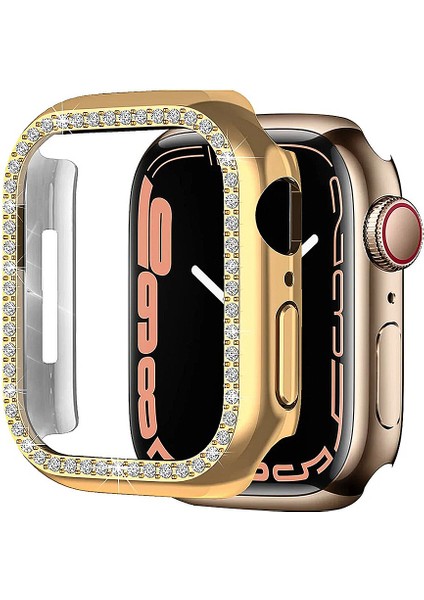 Apple Watch 3 38MM Ile Uyumlu Kasa Koruyucu Taş Desenli Watchgard Ekran Koruyucu Rose Gold