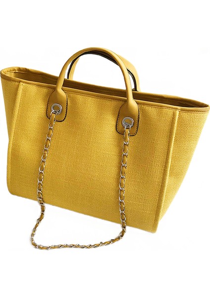 42 cm Yeni Kadın Tote Çanta Moda Tuval Büyük Çanta Zincirleri Omuz Çantaları Bayanlar Büyük Messenger Çanta Alışveriş Çantası | En Kolu Çanta (Sarı)