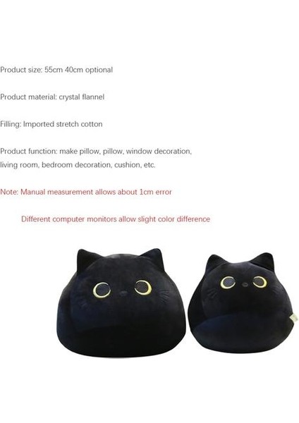 40 Cmc Kara Kedi Şeklinde Peluş Yastıklar - Siyah (Yurt Dışından)