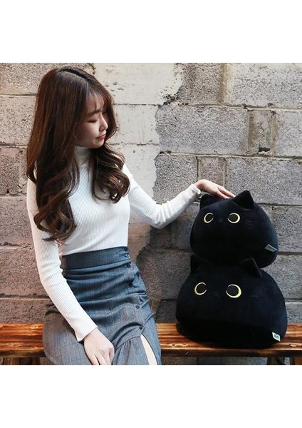 40 Cmc Kara Kedi Şeklinde Peluş Yastıklar - Siyah (Yurt Dışından)