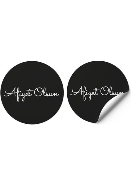 Kuşe Sticker (4X4CM) 70 Adet - Afiyet Olsun- Siyah Zemin
