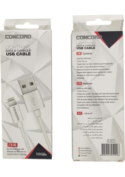 Apple iPhone Data ve Şarj USB Kablo 1m C-411