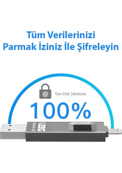 iPhone iPad USB 128GB Parmak Izi Korumalı Flash Bellek