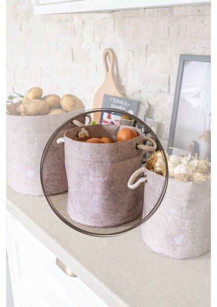 2'li Çok Amaçlı Düzenleyici Sepet | Dekoratif Kulplu Organizer | 24X22 cm | Açık Kahverengi