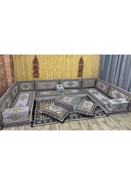 Şark Köşesi Minder, Kilim, Orta Puf, Heybe Çanta Takımı Konsept Gri 20 Parça fiyatları