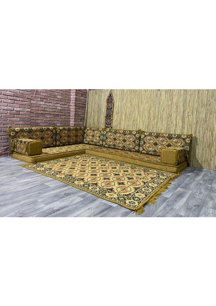 Şark Köşesi Minderi 120x180cm Kilim Takımı Konsept Sarı 11 Parça