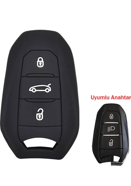 Peugeot 208 308 508 3008 5008 Uyumlu Silikon Oto Anahtar Kumanda Kabı Kılıf Siyah