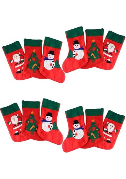 Yılbaşı Temalı Elyaf Çorap Noel Hediye Dağıtma Çorabı 12 Adet