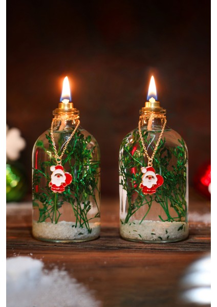 Imperiums Yılbaşı Özel Tasarım Noel Baba Charm Dekoratif Kandil Mum 2'li Set