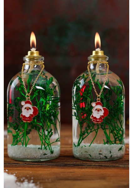 Imperiums Yılbaşı Özel Tasarım Noel Baba Charm Dekoratif Kandil Mum 2'li Set modelleri