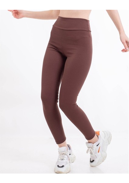 Kadın Kahverengi Fitilli Ekstra Bel Toparlayıcı Tayt-Iç Göstermez