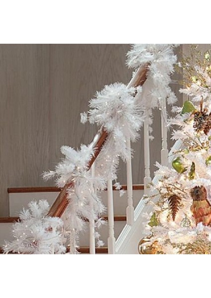 Beyaz Garland Beyaz Çam Dalı 2.40 cm Uzunluk 25 cm Çap Noel Garland Yılbaşı Süsleri White Garland