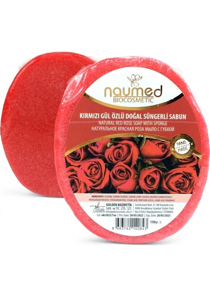 Kırmızı Gül Özlü Doğal Süngerli Sabun 130GR