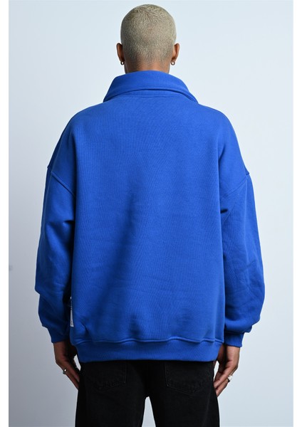R-5672 Erkek Kanguru Cep Yarım Fermuar Detaylı 3 Iplik Sweat