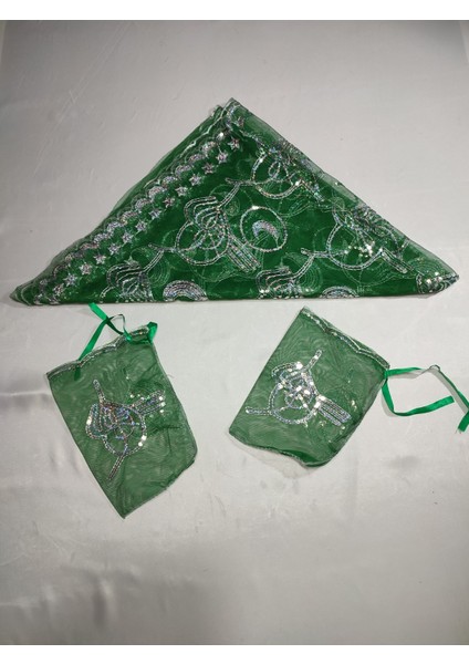 Kırmızı Dantelli Gelin ve Tuğra Damat Kına Örtüsü Eldiveni ve Kemeri ile Kına Özel Paket Seti