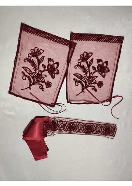 Bordo Simli Gelin ve Kumaş Damat Kına Örtüsü Eldiveni ve Kemeri ile Kına Özel Paket Seti fırsatları