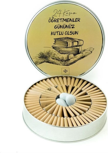 Öğretmenler Günü Kitap Desenli Metal Kutu Çikolata 80 Adet