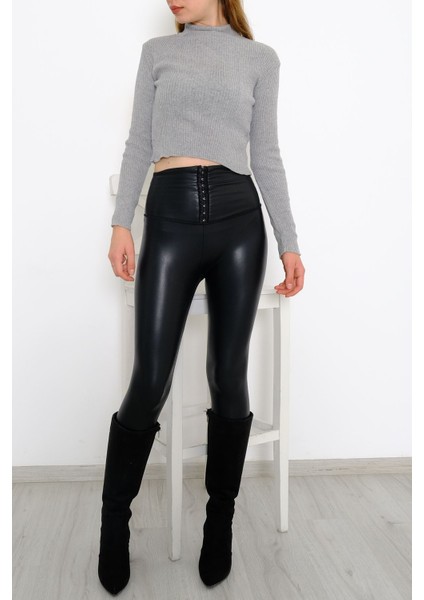 Kadın Yarım Balıkçı Crop Triko Gri Standart