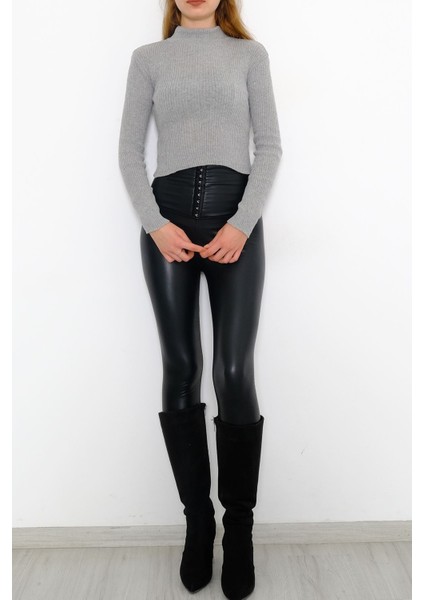 Kadın Yarım Balıkçı Crop Triko Gri Standart fırsatları