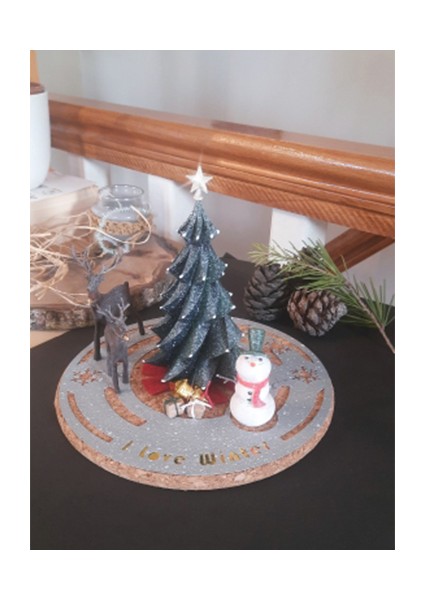 12 Parça Yılbaşı Dekoratif Set-Yılbaşı Ağaçlı ve Geyikli Mantar Sunumluklu Yılbaşı Hediyelik