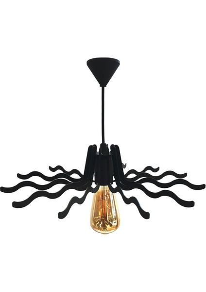 Hegza Lighting Sole - Siyah Tekli Sarkıt Retro Modern Avize, Salon, Mutfak, Antre, Hol Avize, Ledli, LED