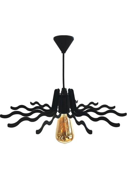 Hegza Lighting Sole - Siyah Tekli Sarkıt Retro Modern Avize, Salon, Mutfak, Antre, Hol Avize, Ledli, LED