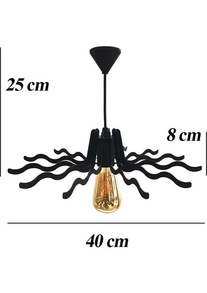 Hegza Lighting Sole - Siyah Tekli Sarkıt Retro Modern Avize, Salon, Mutfak, Antre, Hol Avize, Ledli, LED