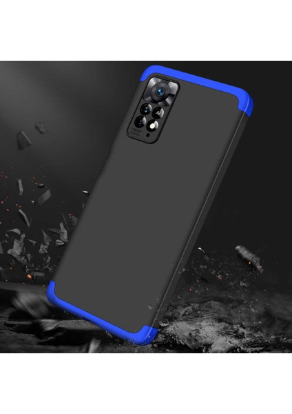 Case 4U Xiaomi Redmi Note 11 Pro 5G Kılıf 3 Parçalı Tam Koruma Sert Mika Ays Kapak Siyah - Mavi