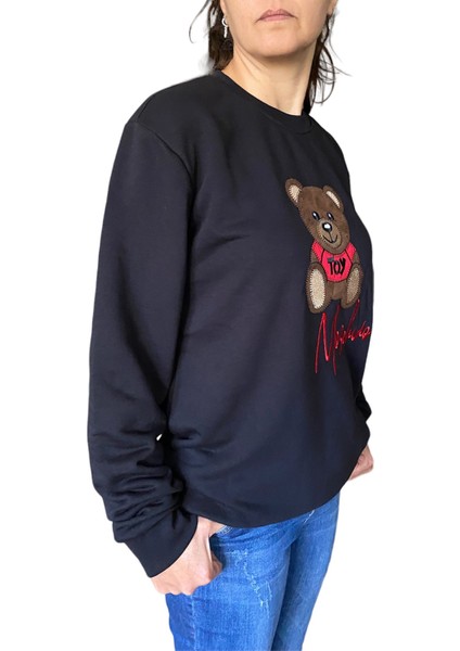 Unisex Lacivert Mschno Toy Ayıcık Nakışlı Bisiklet Yaka Sweatshirt