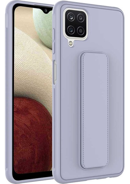 Samsung Galaxy A12 Kılıf Standlı Lansman Yumuşak Dokulu Renkli Esnek Silikon Kapak (Qstand) fiyatları