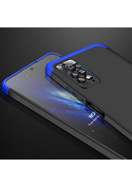 Case 4U Xiaomi Redmi Note 11 Pro 5G Kılıf 3 Parçalı Tam Koruma Sert Mika Ays Kapak Siyah - Mavi