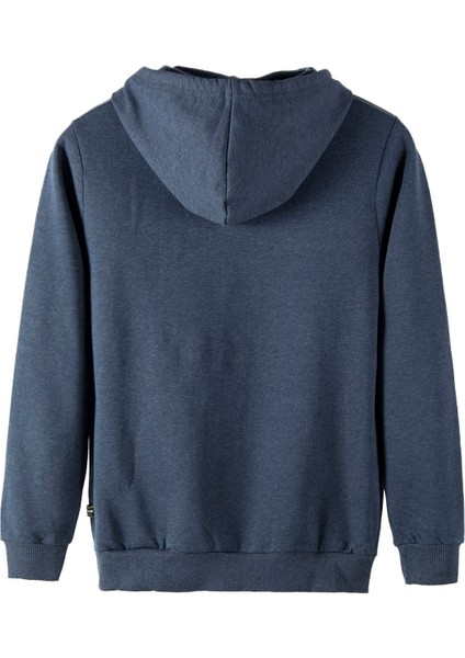 Erkek Indigo Önü Dünya Baskılı Kapüşonlu Sweatshirt 22K-5200322-1