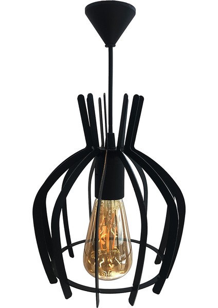 Hegza Lighting Granada - Siyah Tekli Sarkıt Retro Modern Avize, Salon, Mutfak, Antre, Hol Avize, Ledli, LED