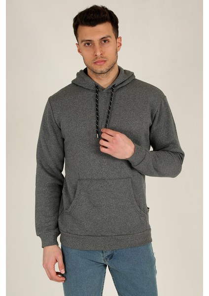 Erkek Kapüşonlu Uzun Kollu Kanguru Cepli Sweatshirt 20Y-5200322-1 Antrasit