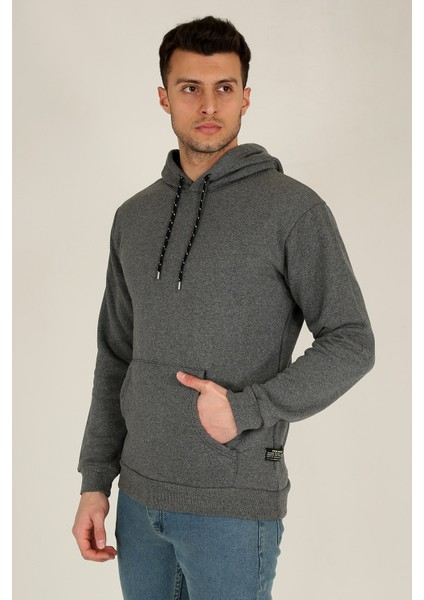 Erkek Kapüşonlu Uzun Kollu Kanguru Cepli Sweatshirt 20Y-5200322-1 Antrasit