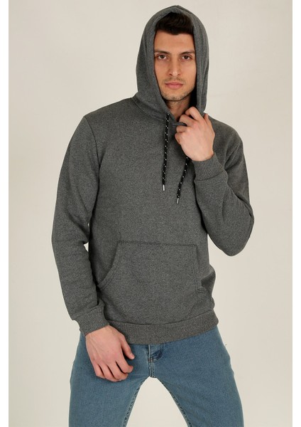 Erkek Kapüşonlu Uzun Kollu Kanguru Cepli Sweatshirt 20Y-5200322-1 Antrasit