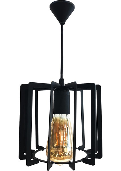 Hegza Lighting Angolo - Siyah Tekli Sarkıt Retro Modern Avize, Salon, Mutfak, Antre, Hol Avize, Ledli, LED