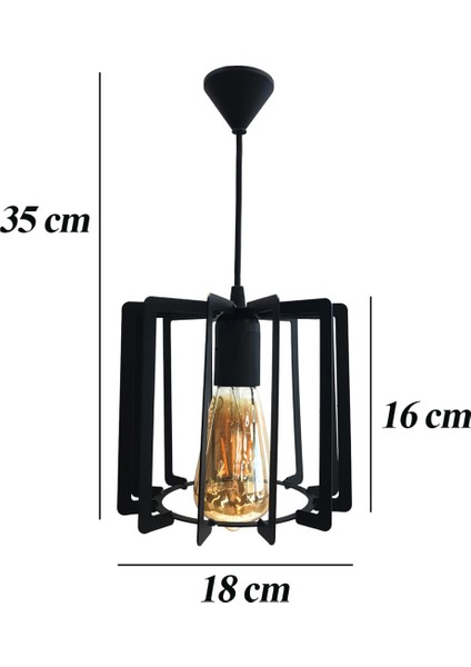 Hegza Lighting Angolo - Siyah Tekli Sarkıt Retro Modern Avize, Salon, Mutfak, Antre, Hol Avize, Ledli, LED