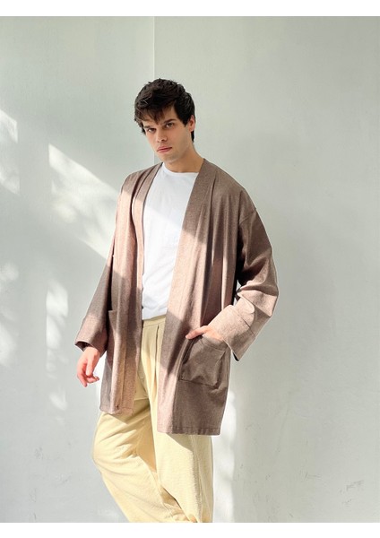 Cepli Kışlık Hırka Kimono Unisex Vizon