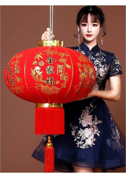 Çin Feneri Festival Parti Dekorasyon Düğün Feneri Kırmızı Kadife Yuvarlak 80 cm