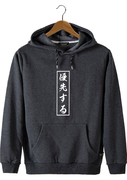 Terapi Men Erkek Füme Önü Japonca Baskılı Kapüşonlu Sweatshirt 22K-5200322-3